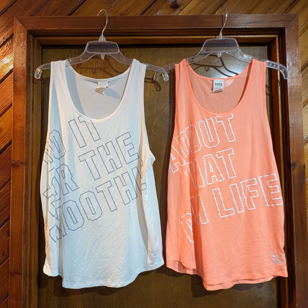 PINK Victoria's Secret Orange And White Tank Tops M